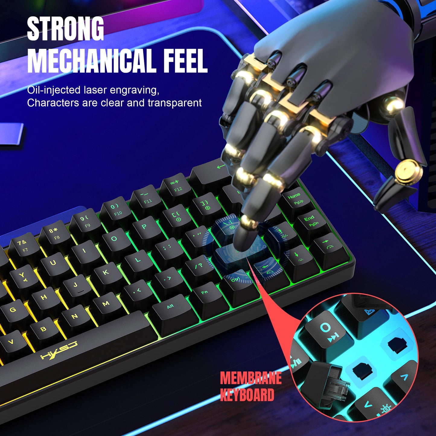 68-Key RGB Gaming Keyboard – Compact USB Wired Mechanical Feel, 20 Backlight Modes, Portable for Windows Laptop & PC