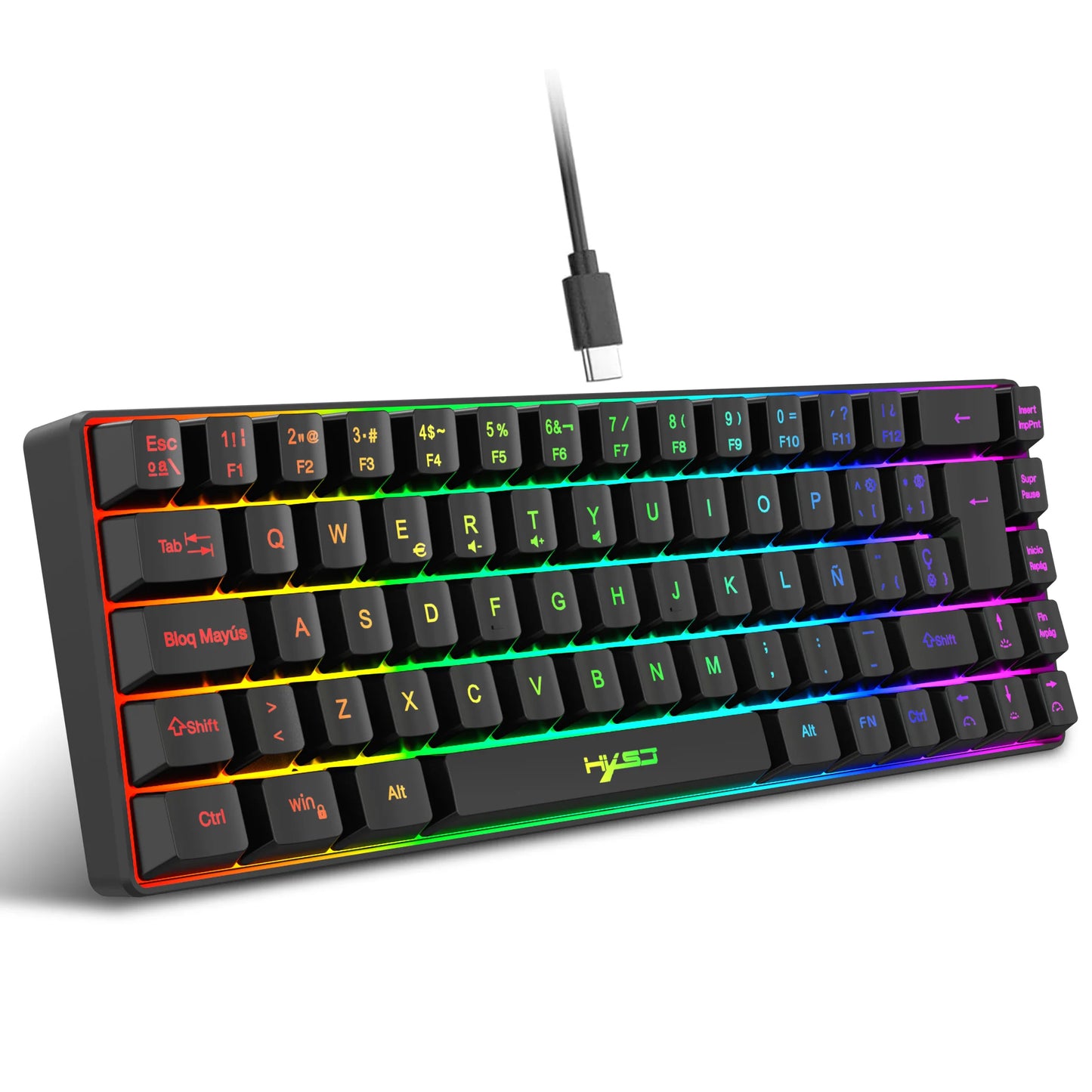 68-Key RGB Gaming Keyboard – Compact USB Wired Mechanical Feel, 20 Backlight Modes, Portable for Windows Laptop & PC