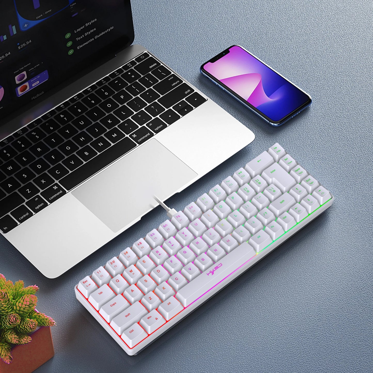 68-Key RGB Gaming Keyboard – Compact USB Wired Mechanical Feel, 20 Backlight Modes, Portable for Windows Laptop & PC