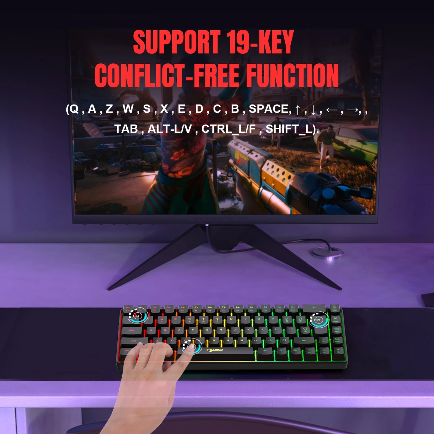 68-Key RGB Gaming Keyboard – Compact USB Wired Mechanical Feel, 20 Backlight Modes, Portable for Windows Laptop & PC