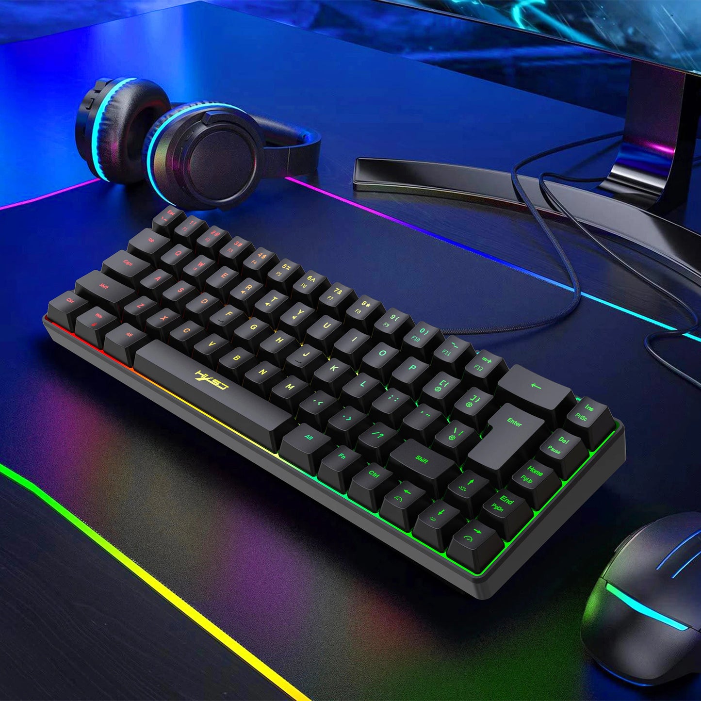 68-Key RGB Gaming Keyboard – Compact USB Wired Mechanical Feel, 20 Backlight Modes, Portable for Windows Laptop & PC