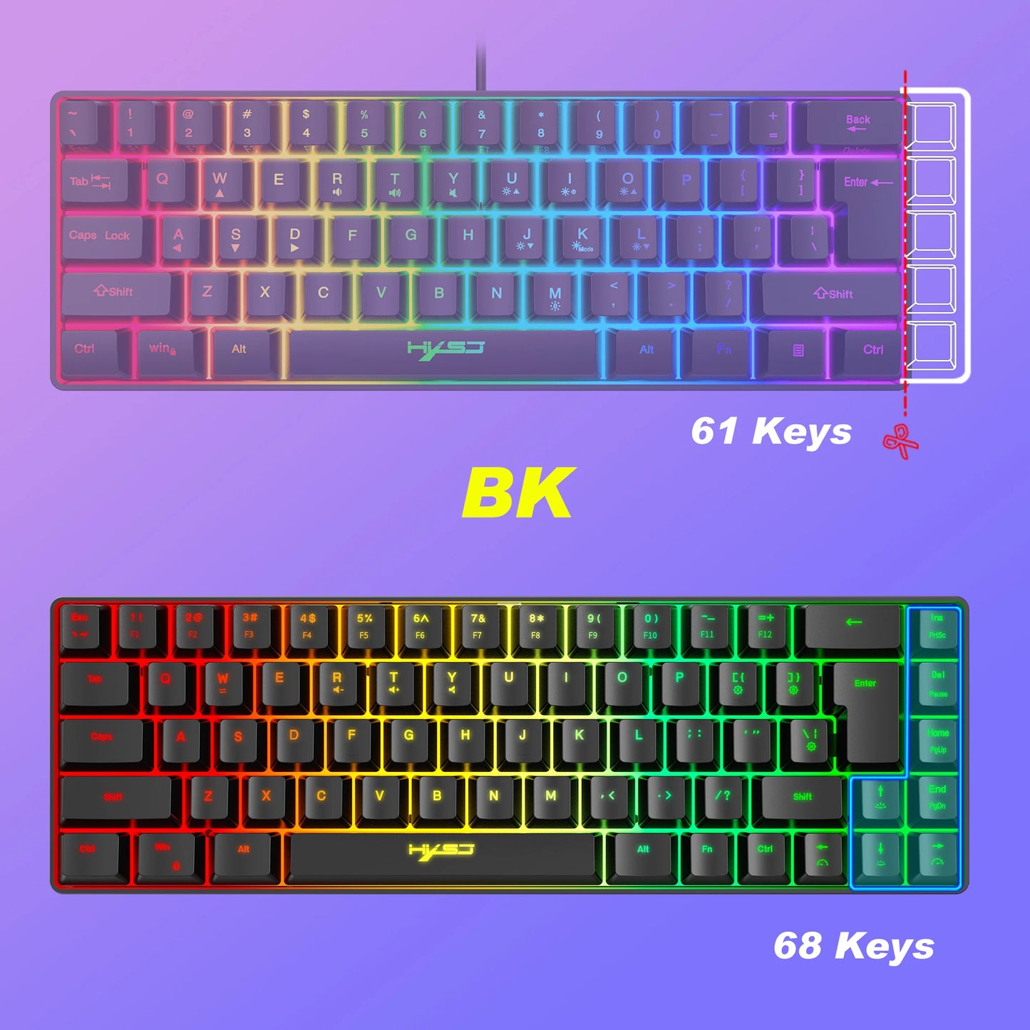 68-Key RGB Gaming Keyboard – Compact USB Wired Mechanical Feel, 20 Backlight Modes, Portable for Windows Laptop & PC